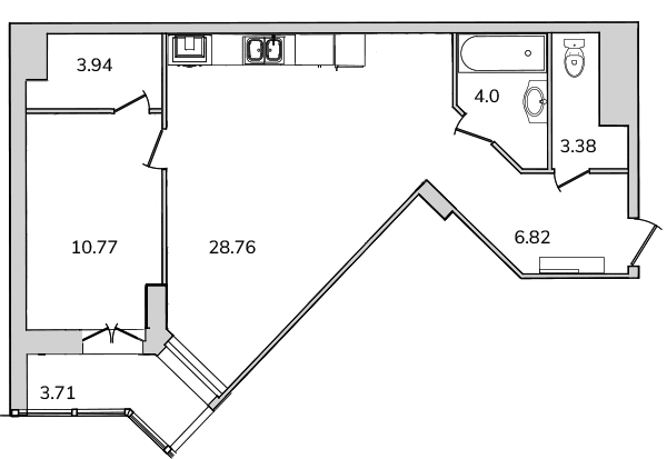1-комнатная квартира, 60.9 м² в ЖК "Шекспир" - планировка, фото №1