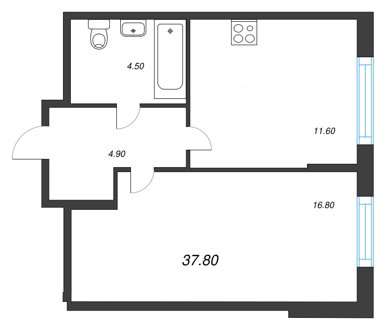 1-комнатная квартира, 37.8 м² в ЖК "Ягодное Река Парк" - планировка, фото №1