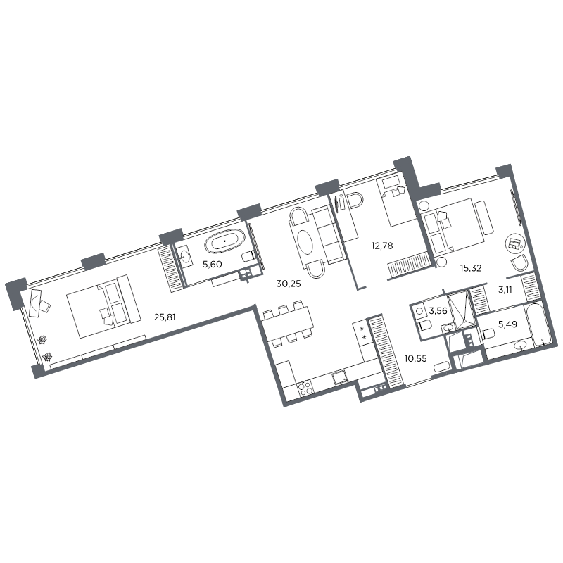 4-комнатная (Евро) квартира, 112.47 м² в ЖК "Акватория" - планировка, фото №1