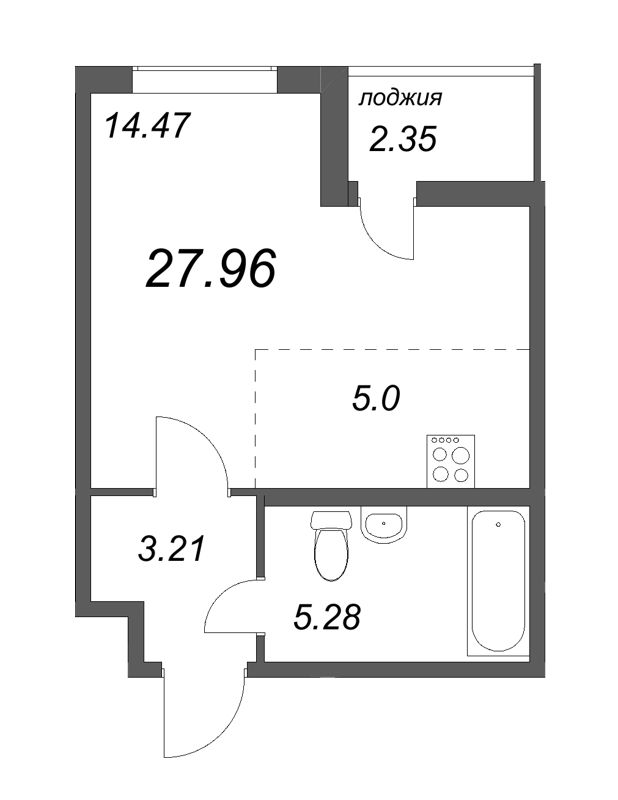 Квартира-студия, 27.96 м² - планировка, фото №1