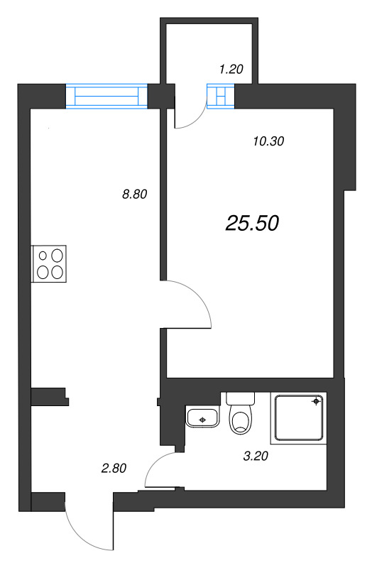 1-комнатная квартира, 25.5 м² в ЖК "ЭКО Квартал NEGA" - планировка, фото №1