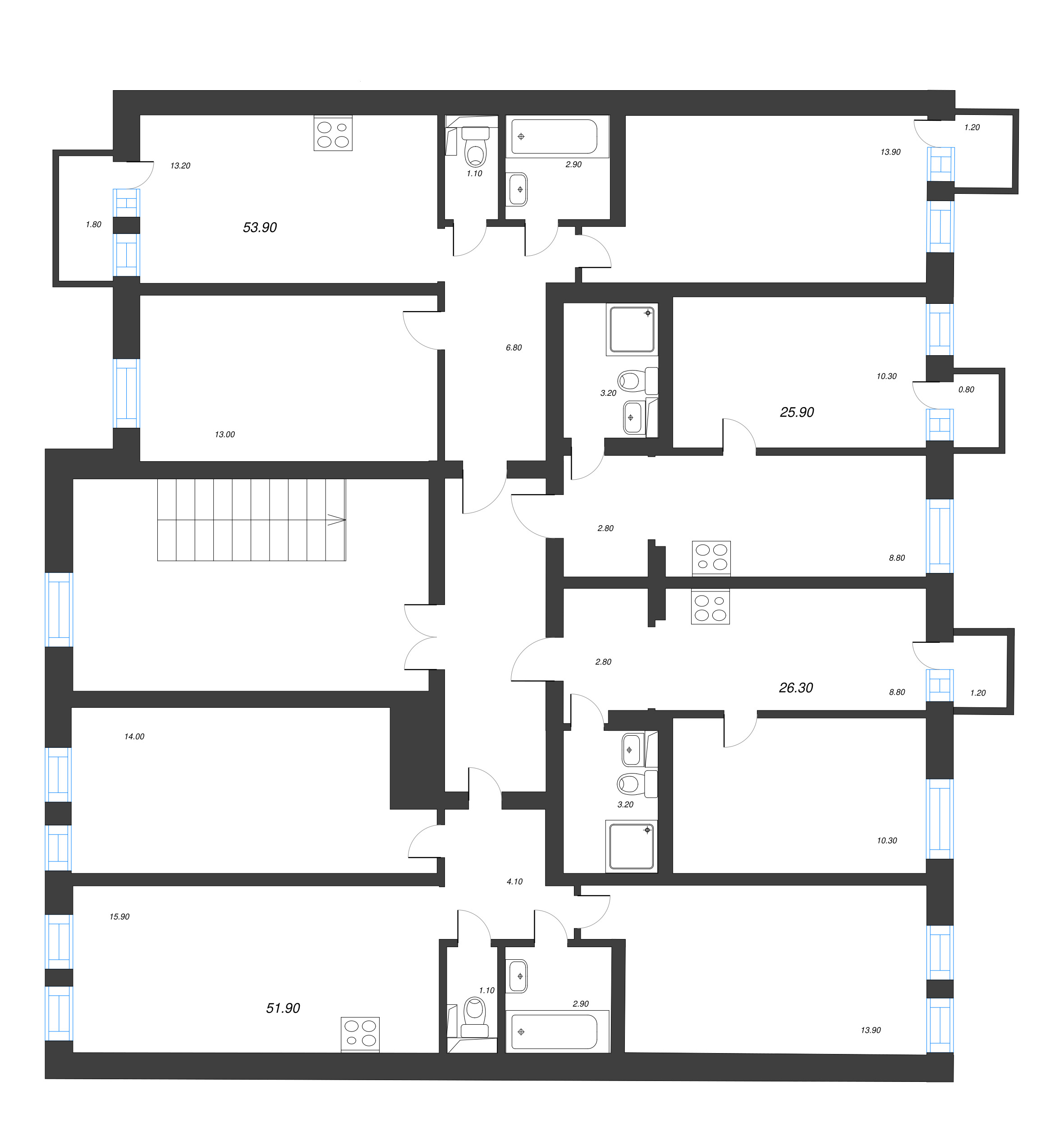 1-комнатная квартира, 25.34 м² в ЖК "Эко Квартал Нега" - планировка этажа