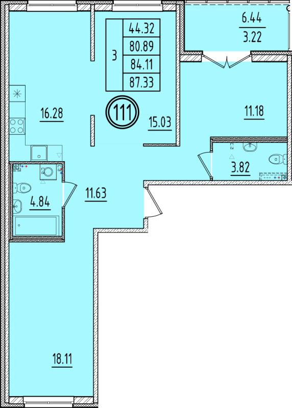 4-комнатная (Евро) квартира, 80.89 м² в ЖК "Образцовый квартал 6.4" - планировка, фото №1