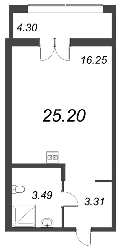 Квартира-студия, 25.2 м² в ЖК "Рождественский квартал" - планировка, фото №1