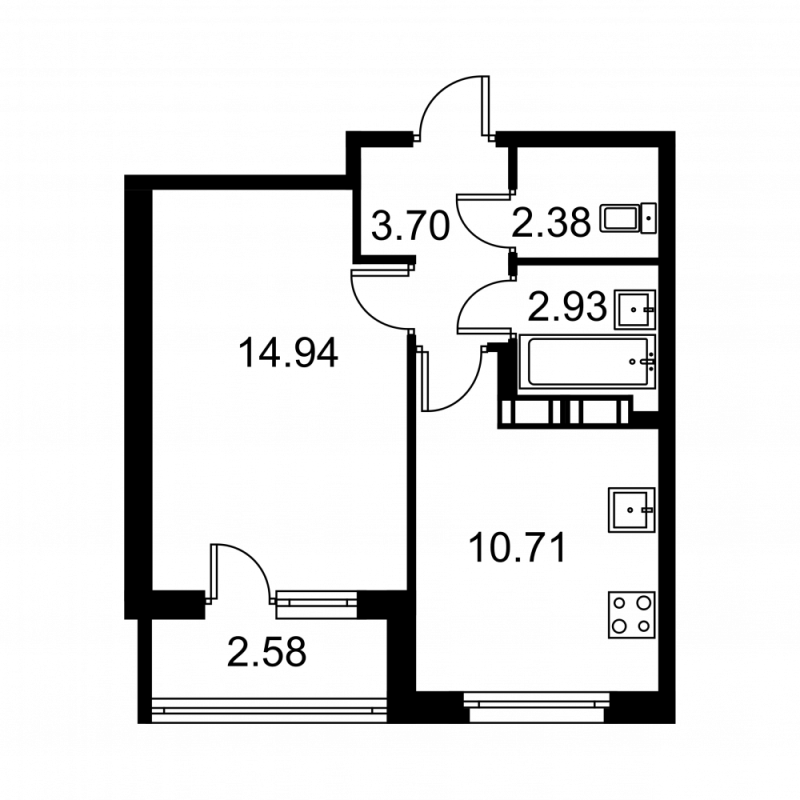 1-комнатная квартира, 35.95 м² в ЖК "Квартал Заречье" - планировка, фото №1