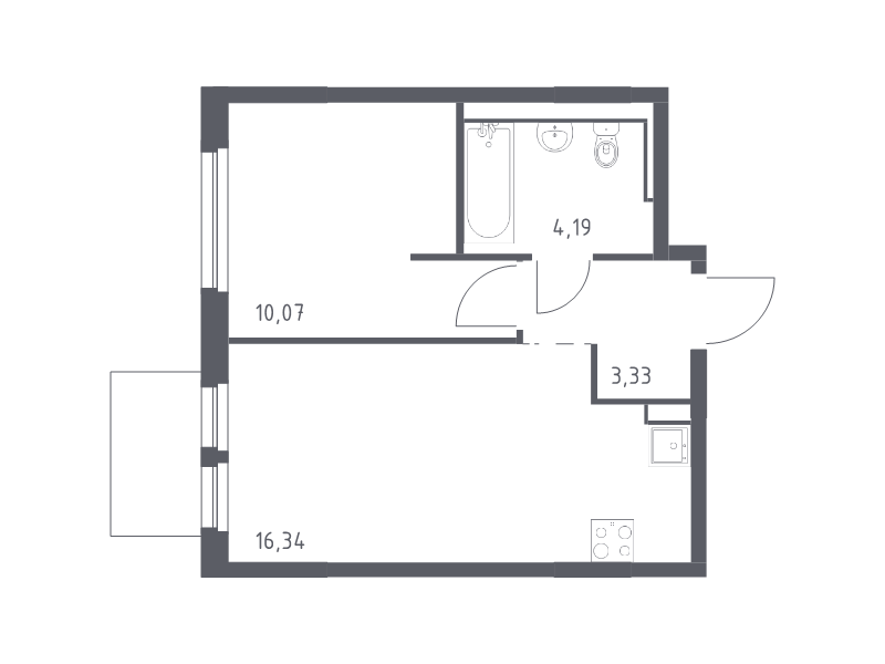 2-комнатная (Евро) квартира, 33.93 м² - планировка, фото №1