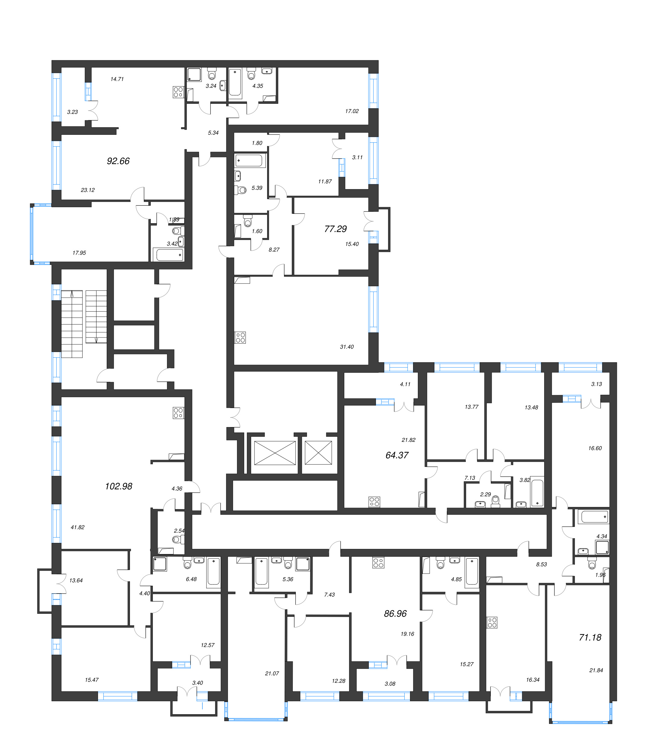 4-комнатная (Евро) квартира, 108.7 м² в ЖК "Наука" - планировка этажа