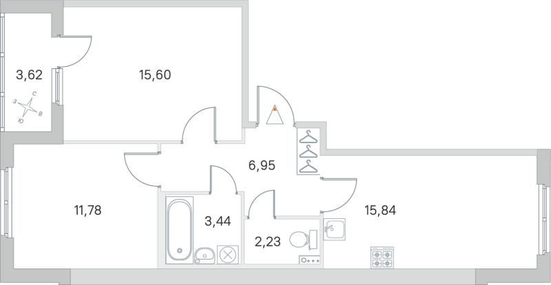 3-комнатная (Евро) квартира, 55.84 м² в ЖК "Любоград" - планировка, фото №1