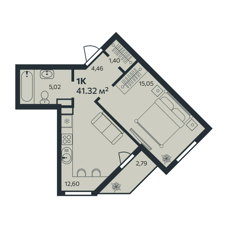 1-комнатная квартира, 41.32 м² в ЖК "Эдельвейс.Янино" - планировка, фото №1