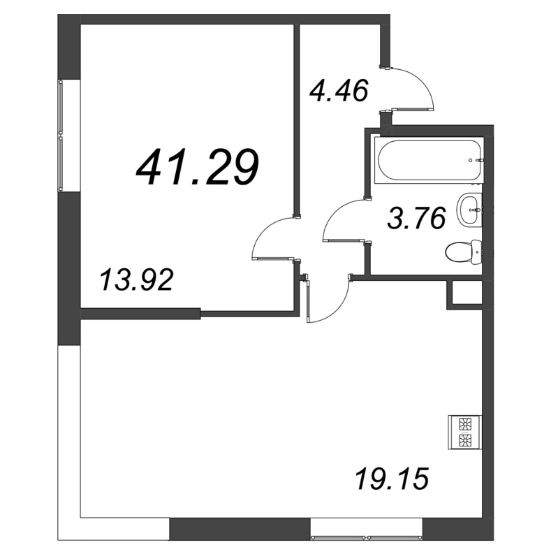 2-комнатная (Евро) квартира, 41.29 м² - планировка, фото №1