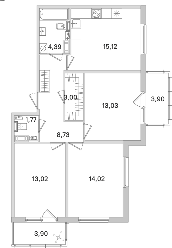 4-комнатная (Евро) квартира, 73.08 м² в ЖК "Любоград" - планировка, фото №1