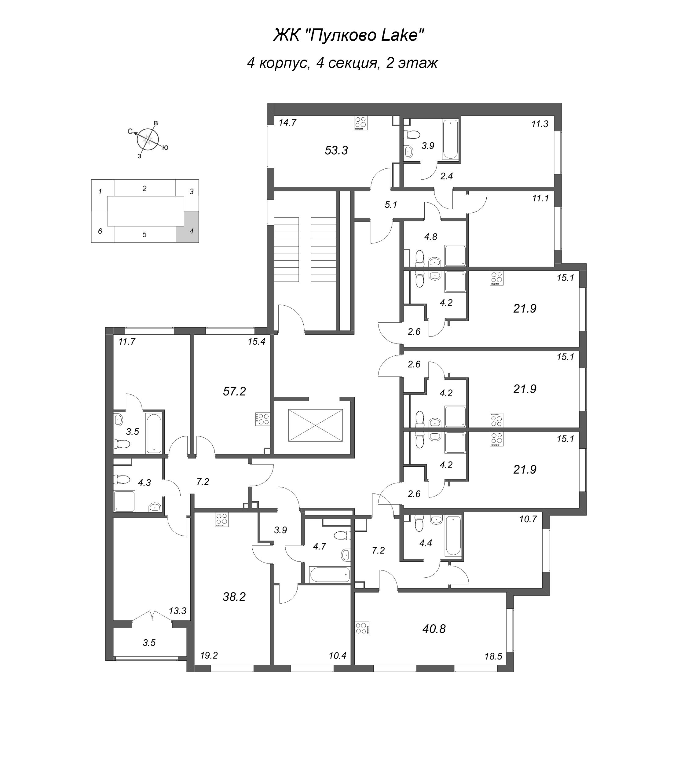 Квартира-студия, 21.9 м² в ЖК "Пулково Лейк" - планировка этажа