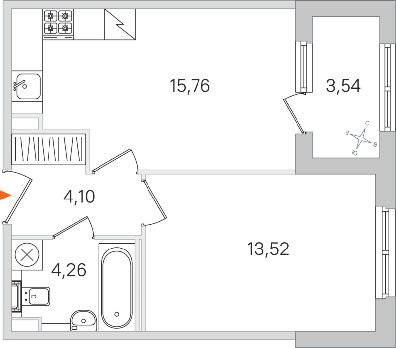 2-комнатная (Евро) квартира, 37.64 м² в ЖК "Дубровский" - планировка, фото №1