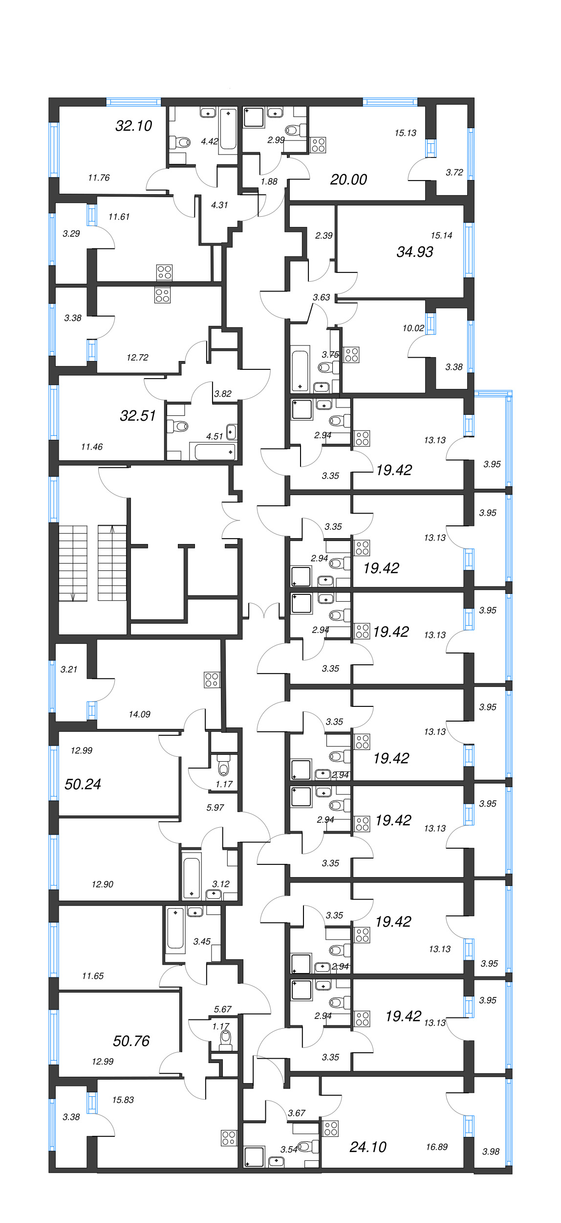 2-комнатная квартира, 50.24 м² - планировка этажа