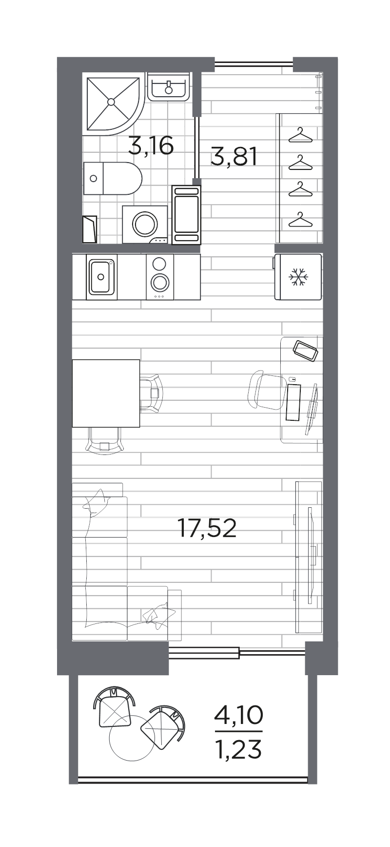 Квартира-студия, 25.72 м² в ЖК "Сезоны" - планировка, фото №1