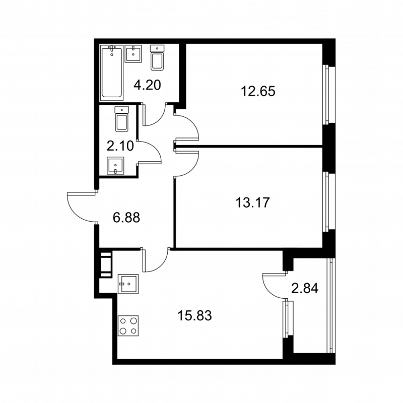 3-комнатная (Евро) квартира, 56.25 м² в ЖК "Квартал Заречье" - планировка, фото №1