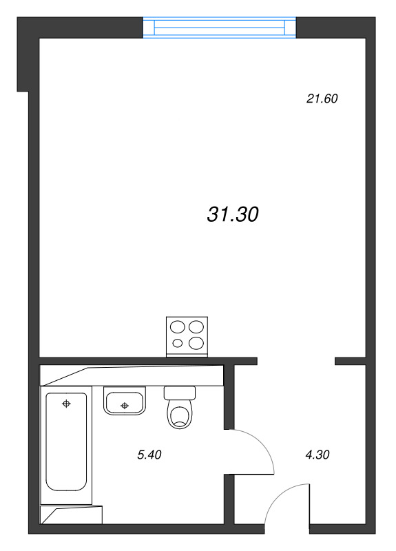 Квартира-студия, 31.3 м² в ЖК "Руднева 15" - планировка, фото №1