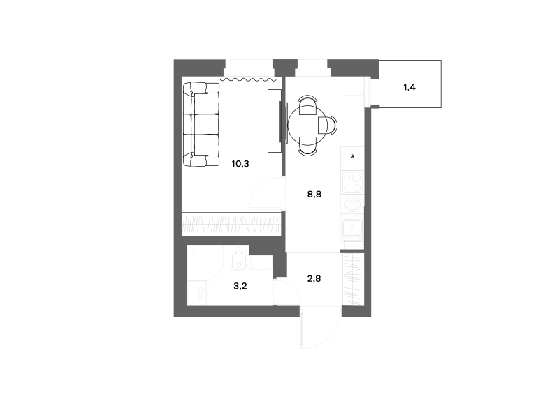 1-комнатная квартира, 25.5 м² в ЖК "ЭКО Квартал NEGA" - планировка, фото №1