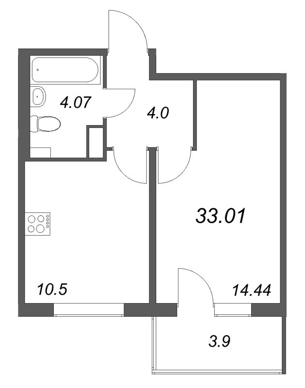 1-комнатная квартира, 33.01 м² в ЖК "Любоград" - планировка, фото №1