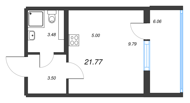 Квартира-студия, 21.77 м² в ЖК "Любоград" - планировка, фото №1