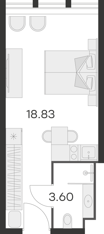 Квартира-студия, 25.3 м² - планировка, фото №1