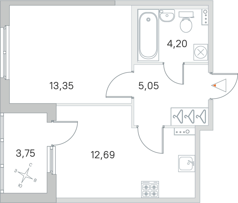 1-комнатная квартира, 35.29 м² в ЖК "Любоград" - планировка, фото №1