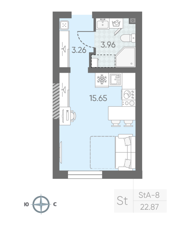 Квартира-студия, 22.87 м² в ЖК "Морская миля" - планировка, фото №1