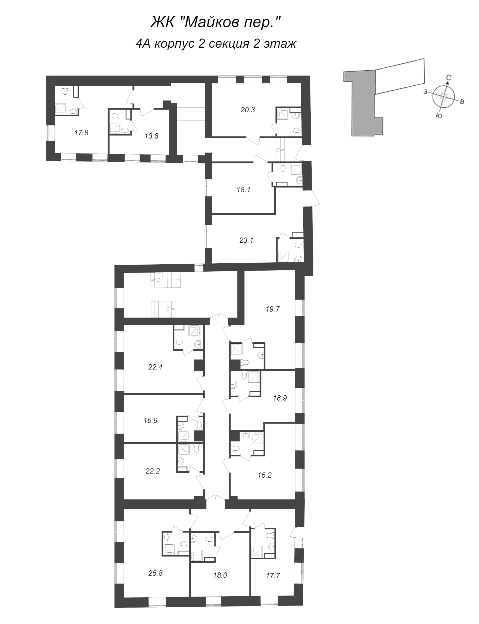 Квартира-студия, 23.1 м² - планировка этажа