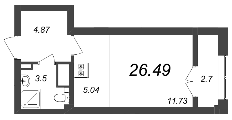 Квартира-студия, 26.49 м² - планировка, фото №1