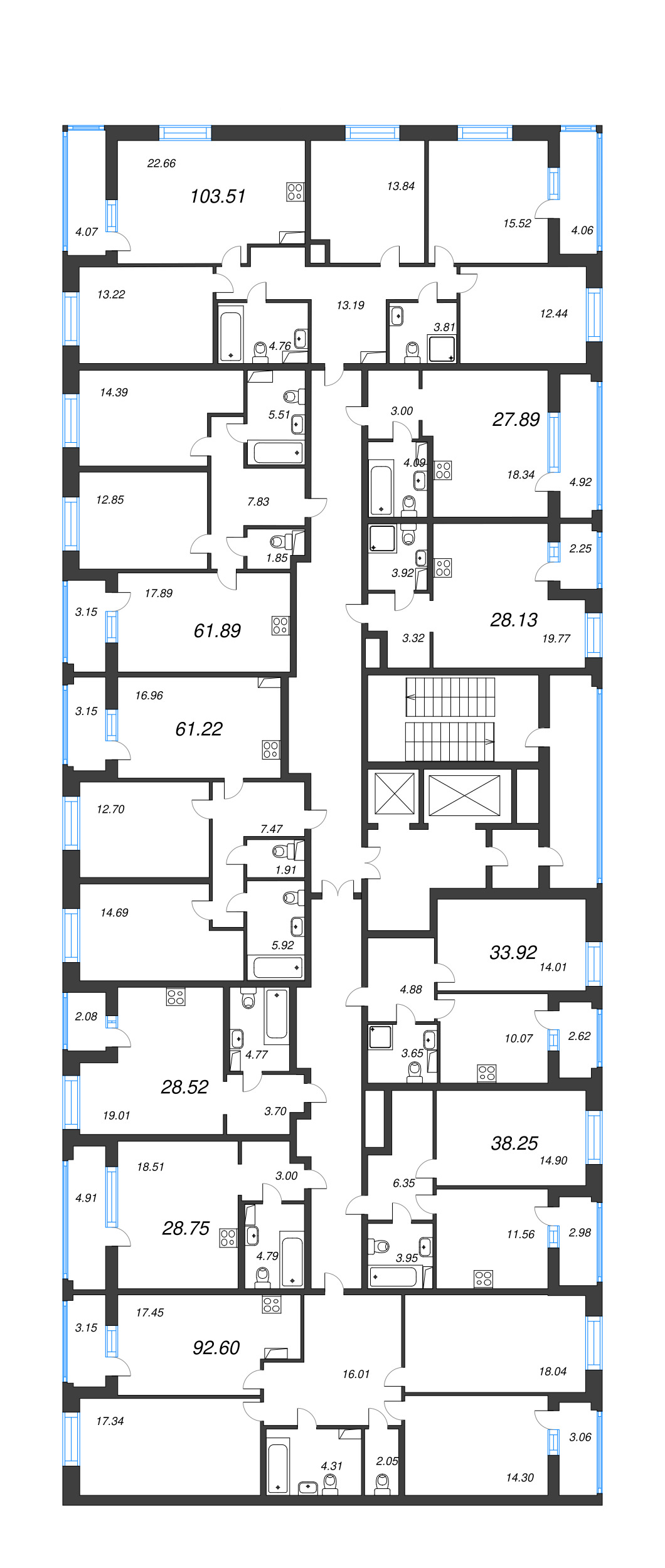 4-комнатная (Евро) квартира, 92.6 м² - планировка этажа