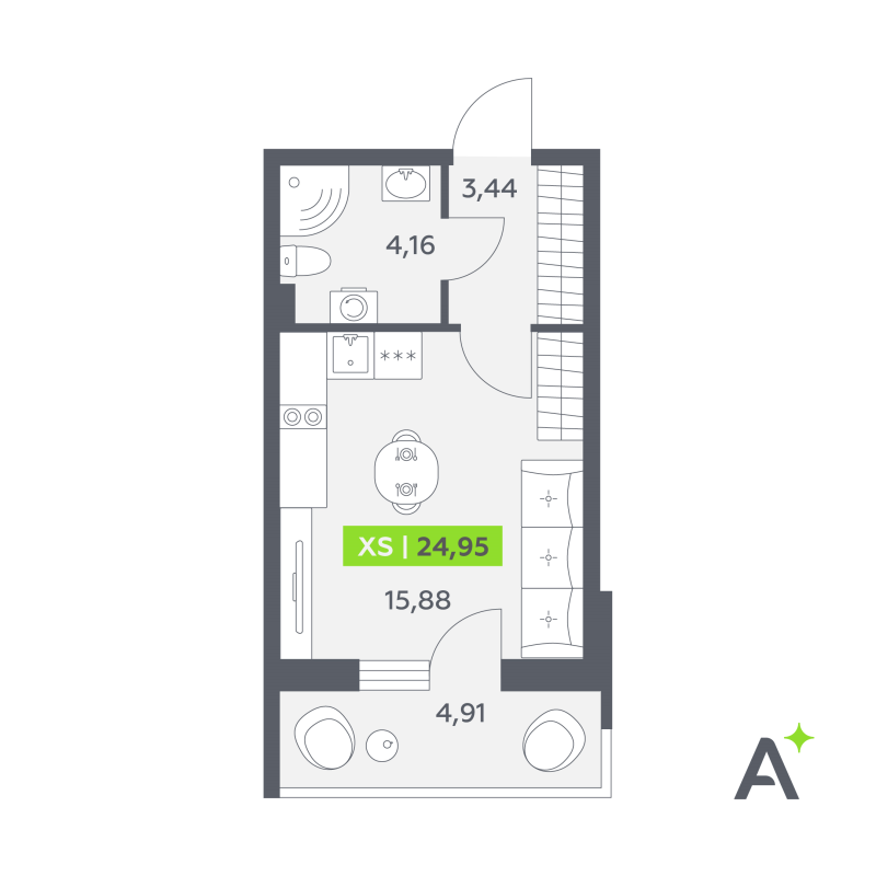 Квартира-студия, 24.95 м² в ЖК "Аквилон РекаПарк" - планировка, фото №1
