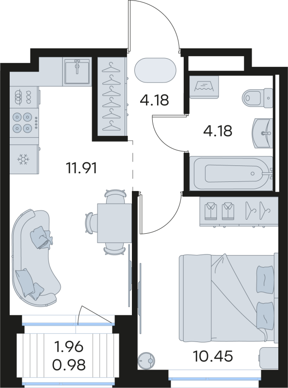 1-комнатная квартира, 31.7 м² в ЖК "Новоселье" - планировка, фото №1