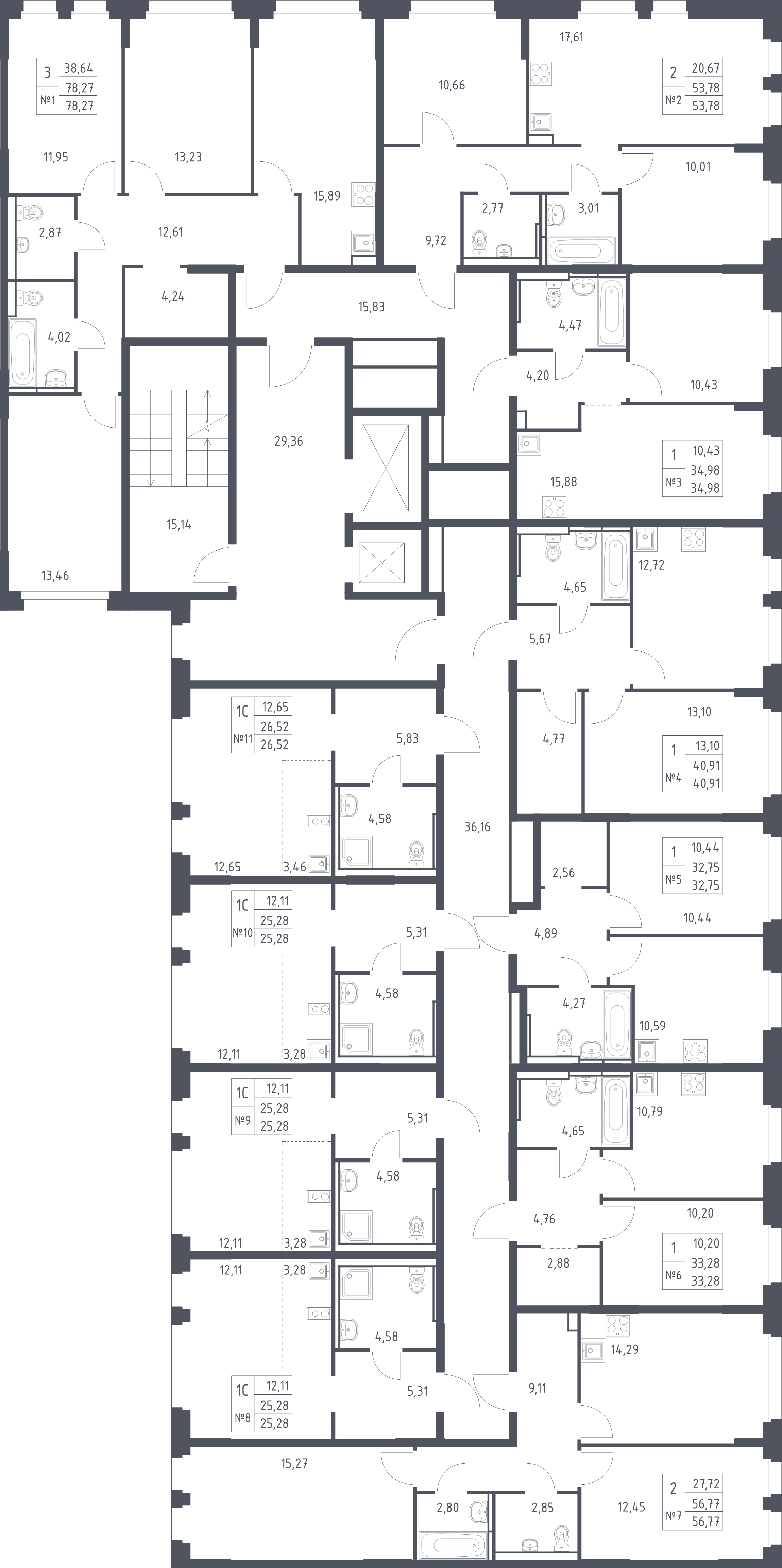 Квартира-студия, 25.28 м² в ЖК "Новое Колпино" - планировка этажа