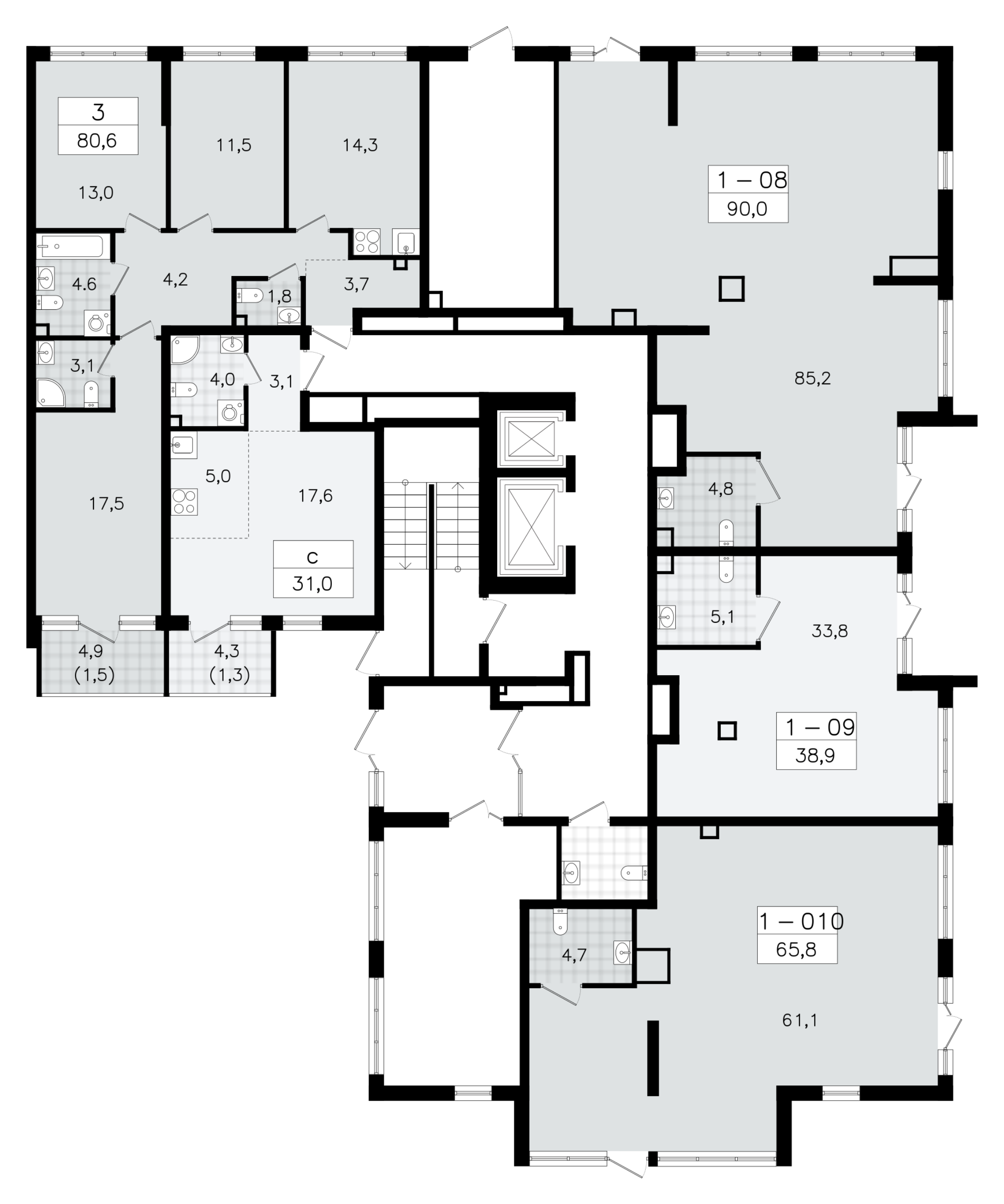 Помещение, 65.8 м² в ЖК "А101 Всеволожск" - планировка этажа