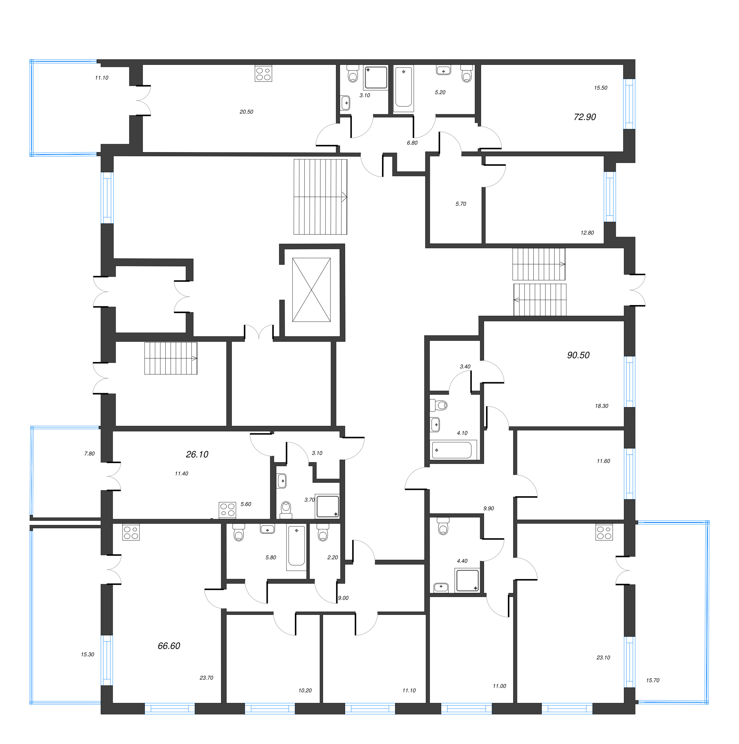 Квартира-студия, 23.8 м² в ЖК "Парусная 1" - планировка этажа