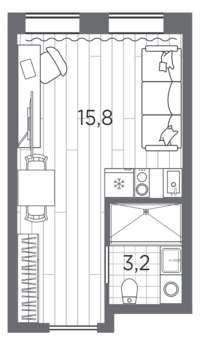Квартира-студия, 19 м² - планировка, фото №1