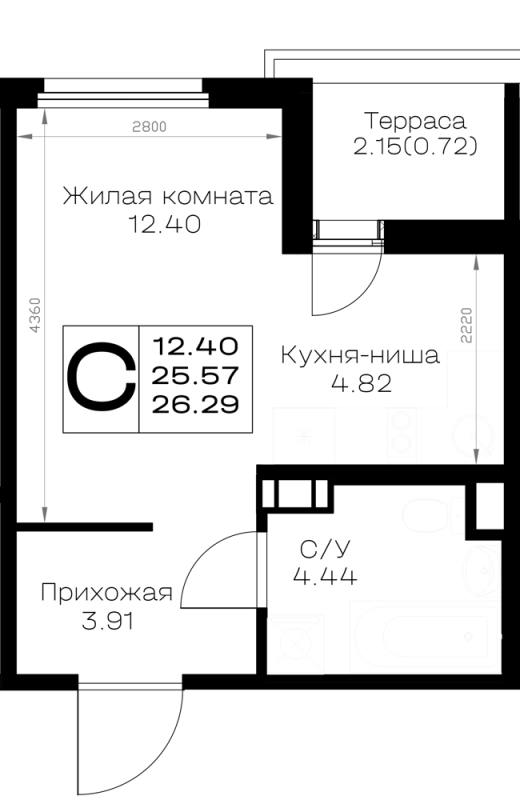 Квартира-студия, 26.29 м² в ЖК "Борский" - планировка, фото №1