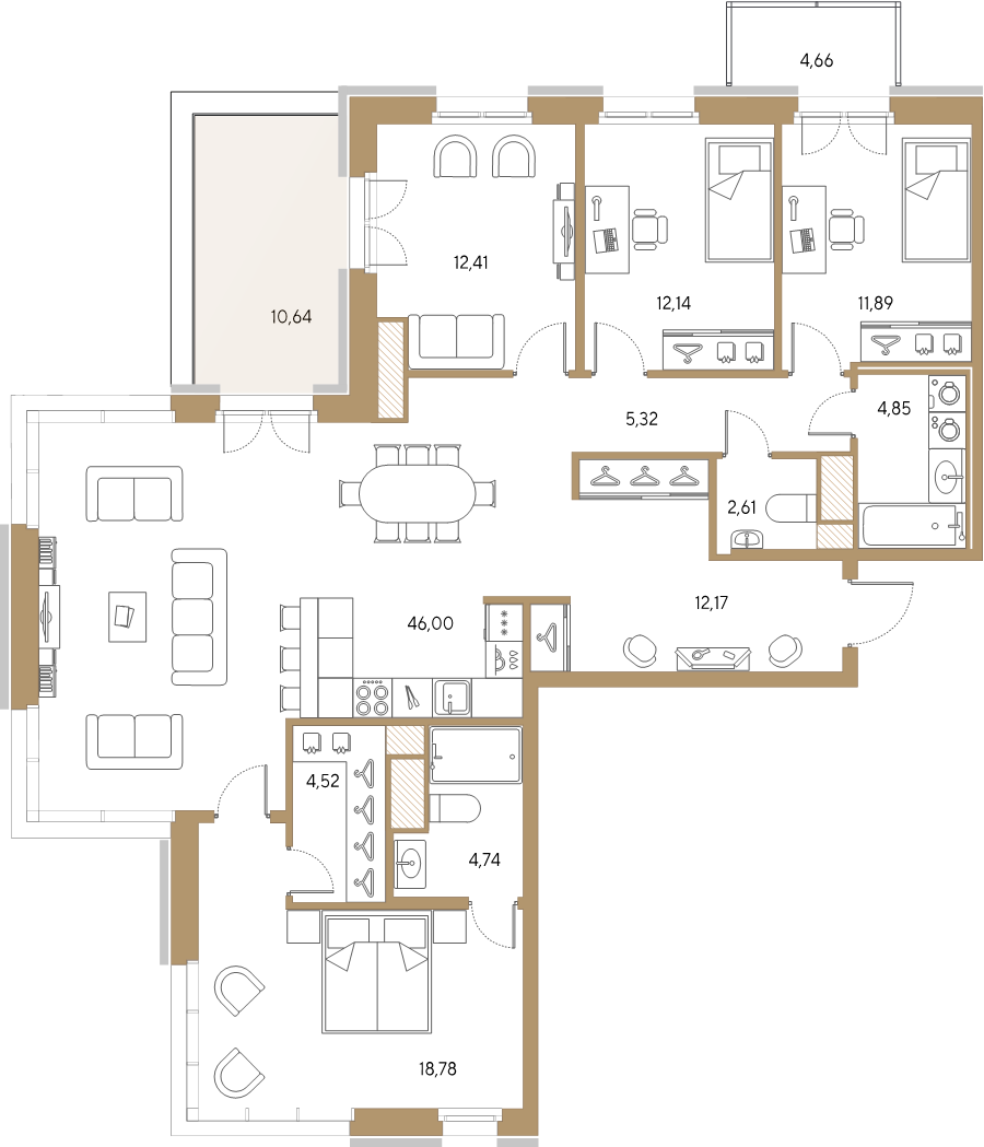 5-комнатная (Евро) квартира, 137.3 м² - планировка, фото №1