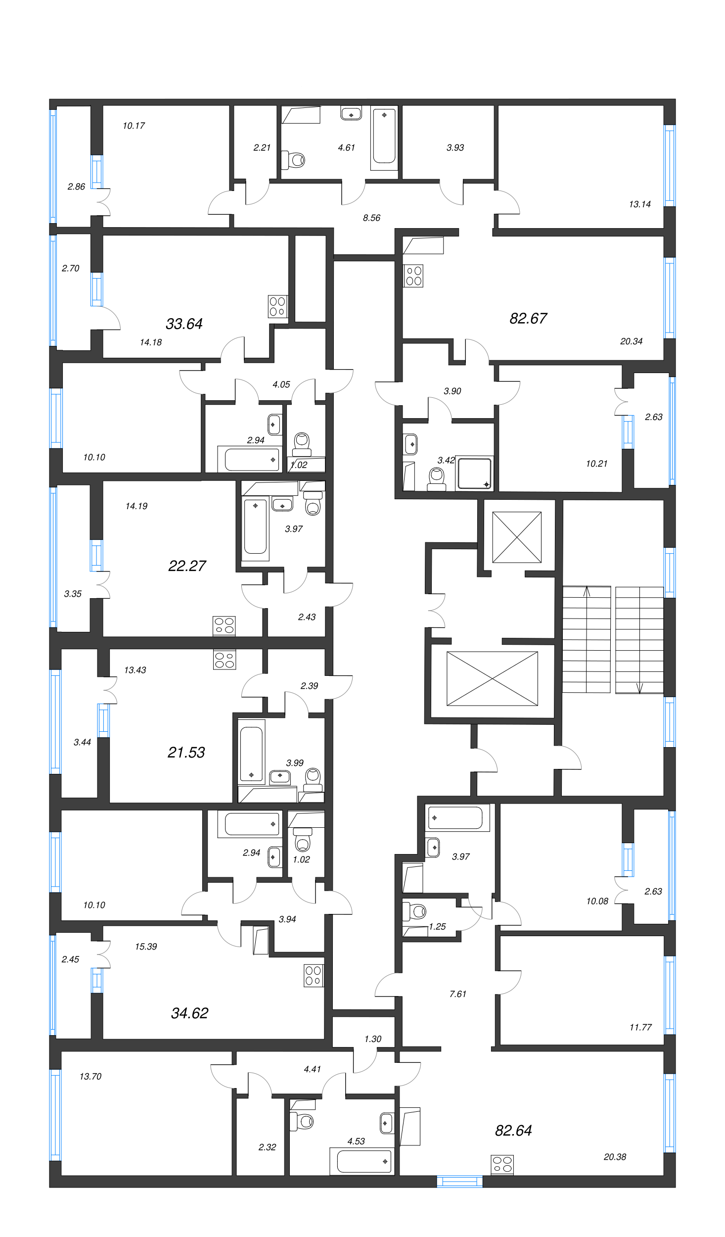 4-комнатная (Евро) квартира, 82.64 м² - планировка этажа