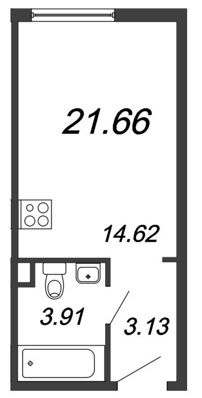 Квартира-студия, 22.64 м² в ЖК "ПРО'МОЛОDОСТЬ" - планировка, фото №1
