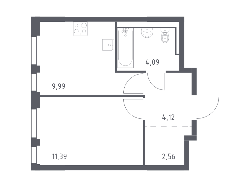 1-комнатная квартира, 32.15 м² в ЖК "Невская Долина" - планировка, фото №1