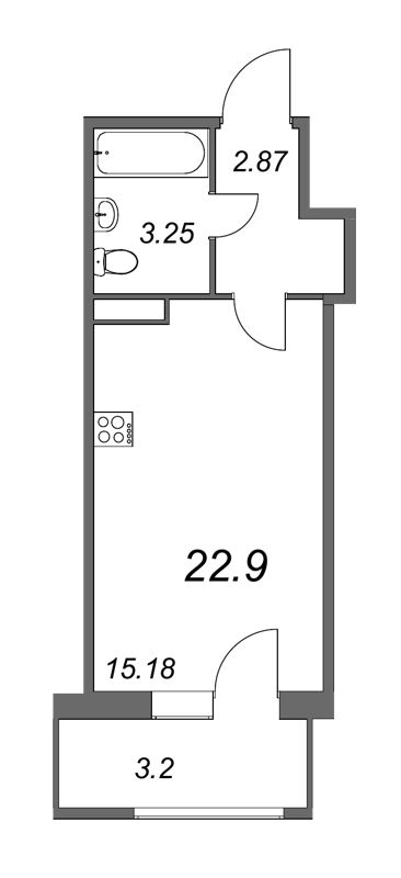 Квартира-студия, 22.3 м² в ЖК "FoRest Аквилон" - планировка, фото №1
