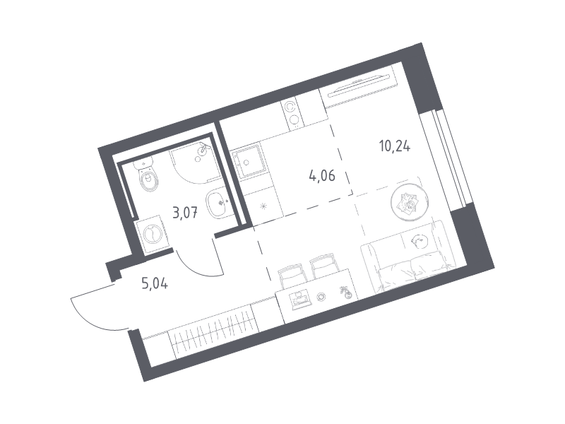 Квартира-студия, 22.41 м² в ЖК "Живи! В Рыбацком" - планировка, фото №1