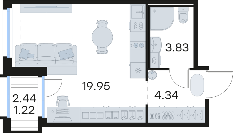 Квартира-студия, 29.34 м² в ЖК "GloraX Парголово" - планировка, фото №1