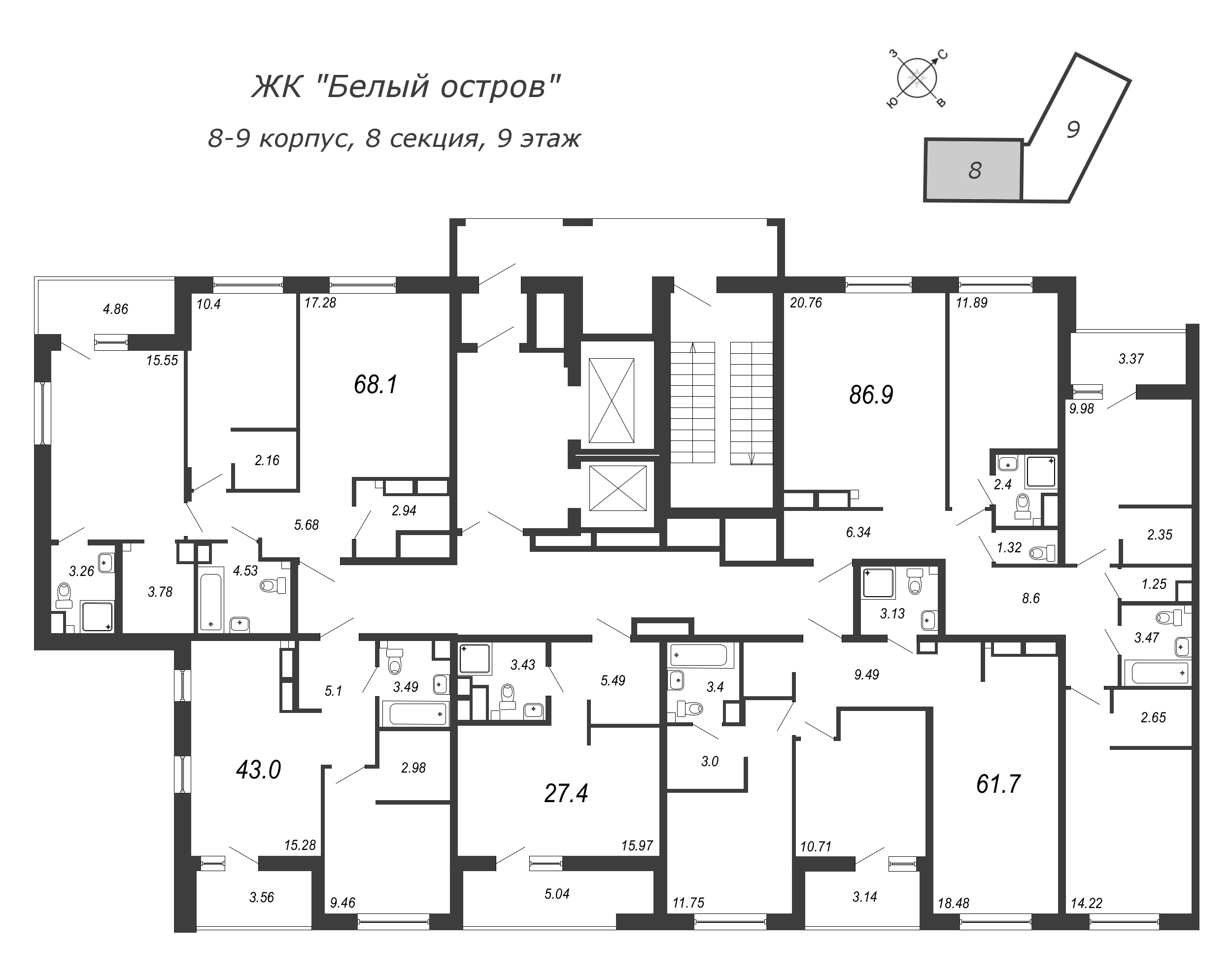 Квартира-студия, 28.5 м² - планировка этажа