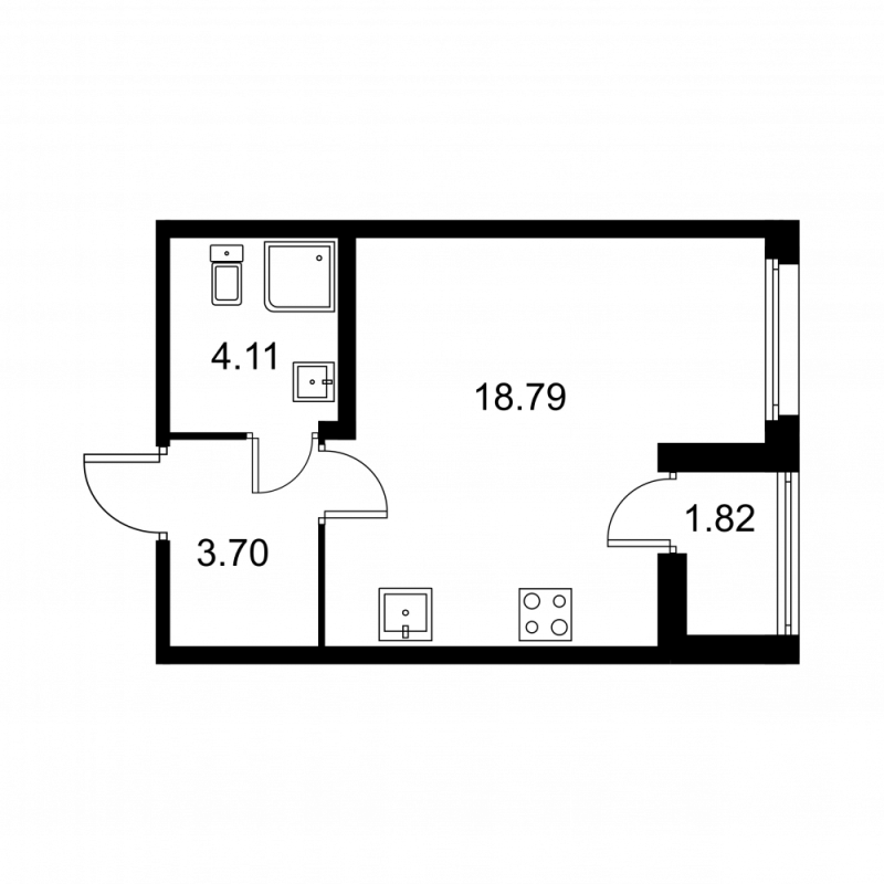 Квартира-студия, 27.51 м² в ЖК "Квартал Заречье" - планировка, фото №1