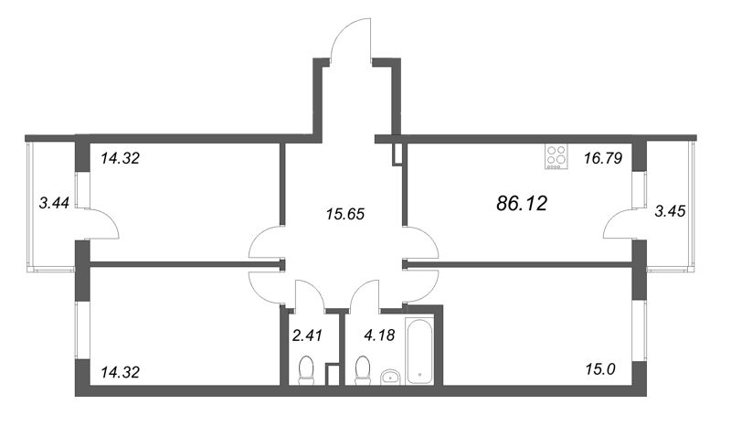 4-комнатная (Евро) квартира, 86.12 м² - планировка, фото №1