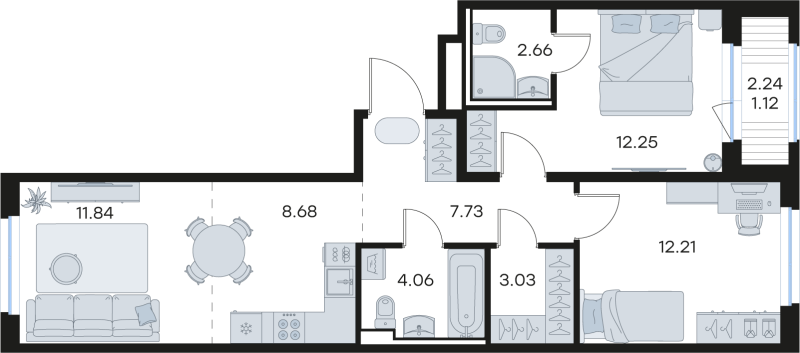 3-комнатная (Евро) квартира, 63.58 м² в ЖК "Новоселье" - планировка, фото №1