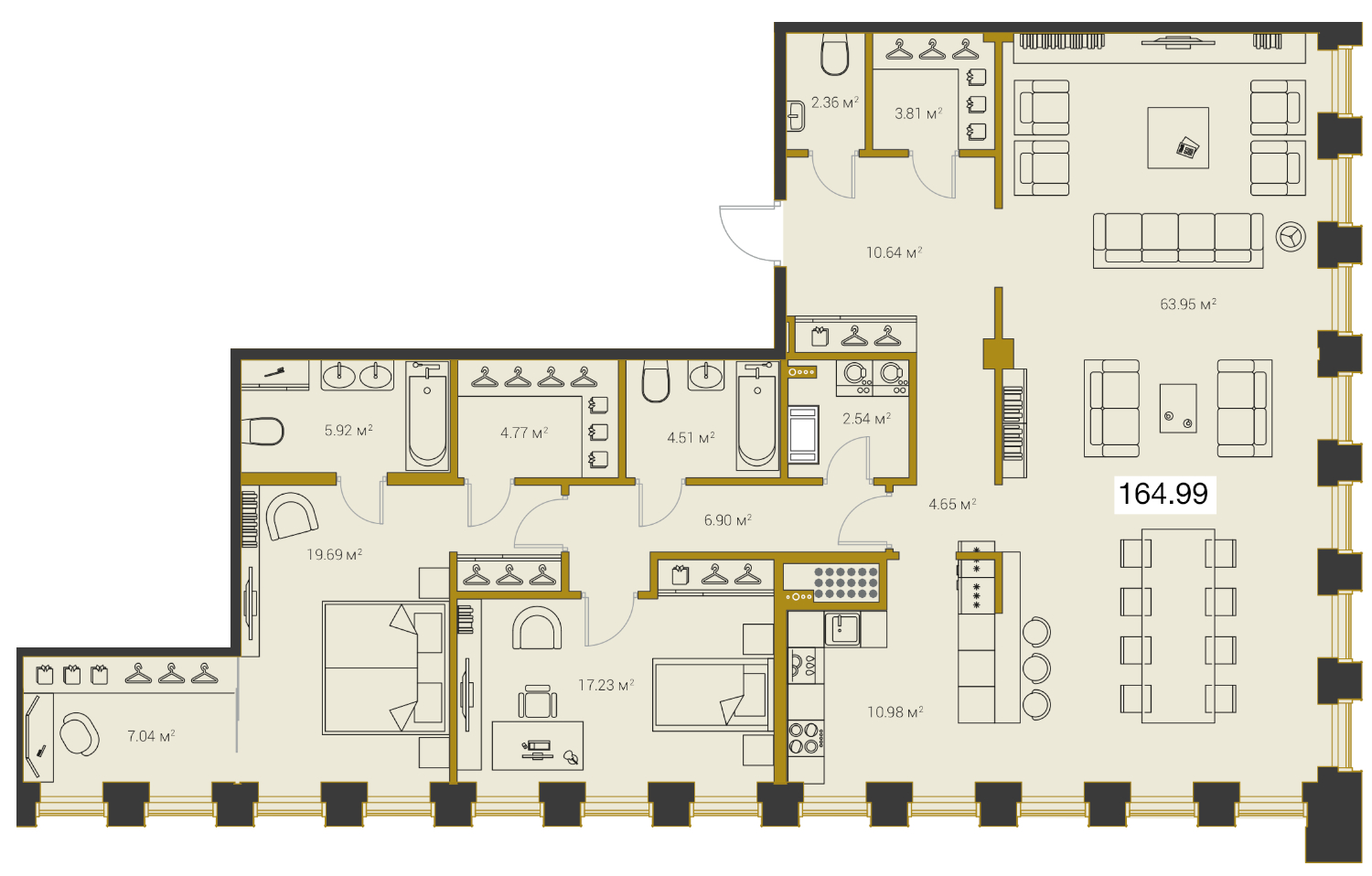 3-комнатная (Евро) квартира, 169.7 м² в ЖК "Legenda Premium Институтский, 16" - планировка, фото №1
