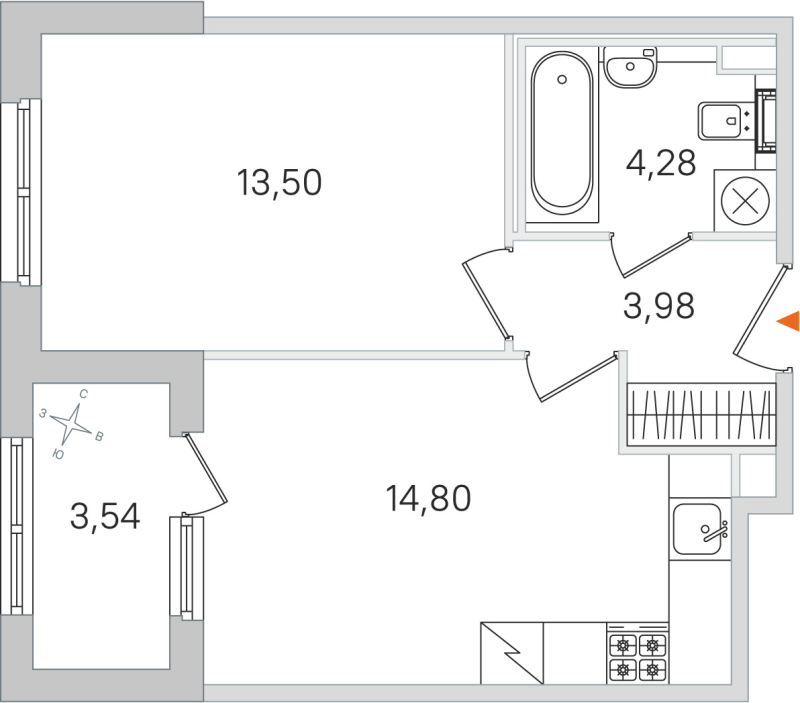 1-комнатная квартира, 36.56 м² в ЖК "Дубровский" - планировка, фото №1